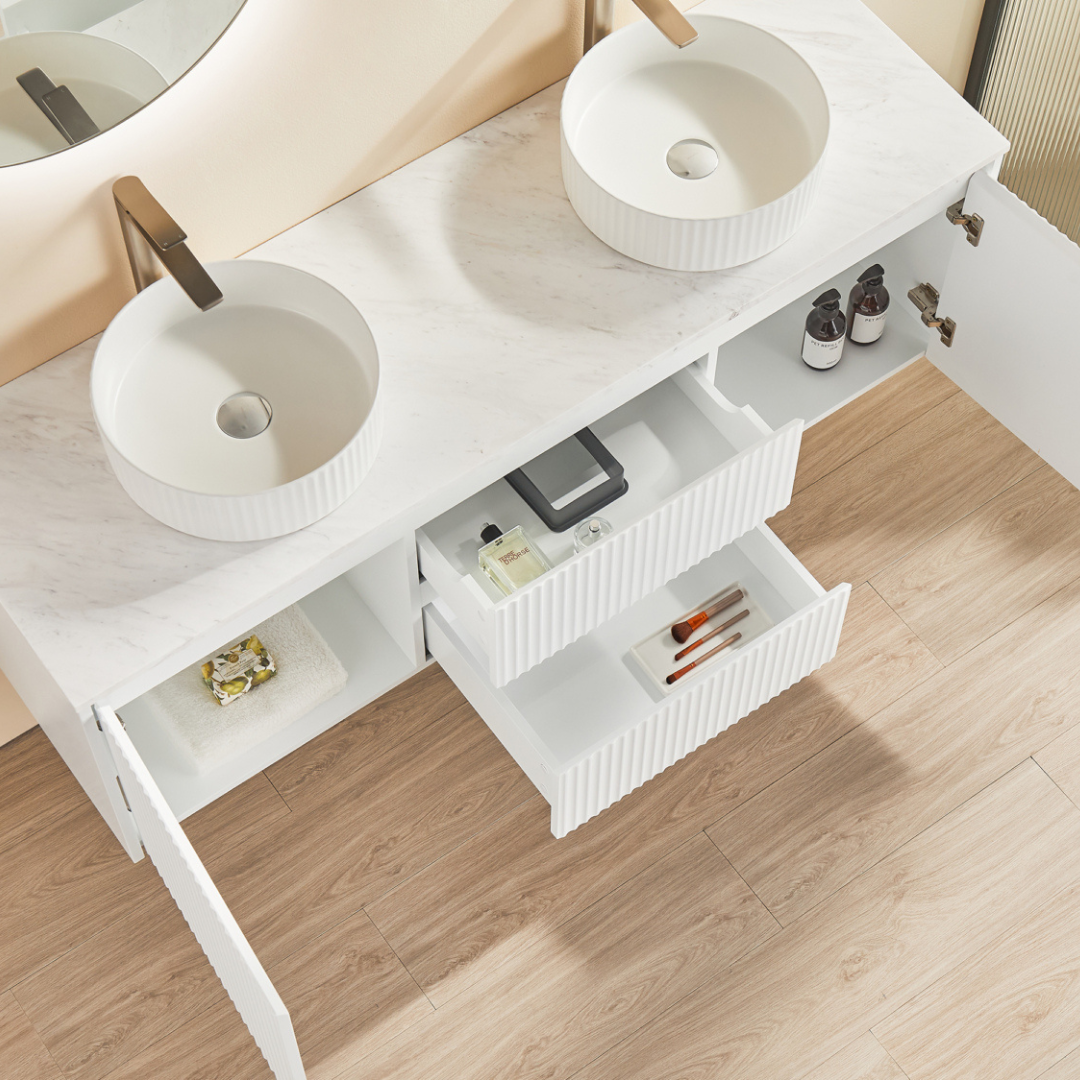 Brindabella 1500mm Wall Hung Vanity Side Drawers - Fluted