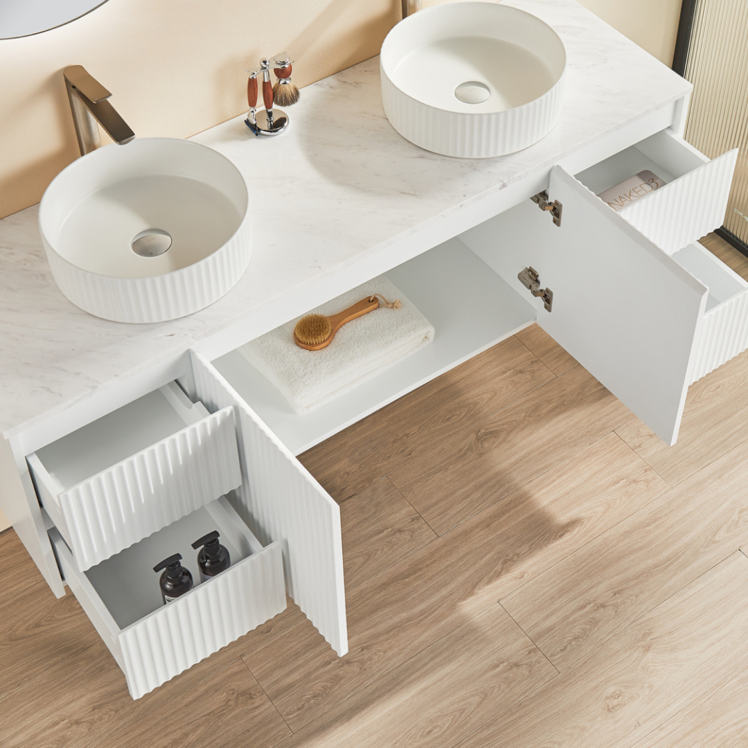 Brindabella 1500mm Wall Hung Vanity Side Drawers - Fluted