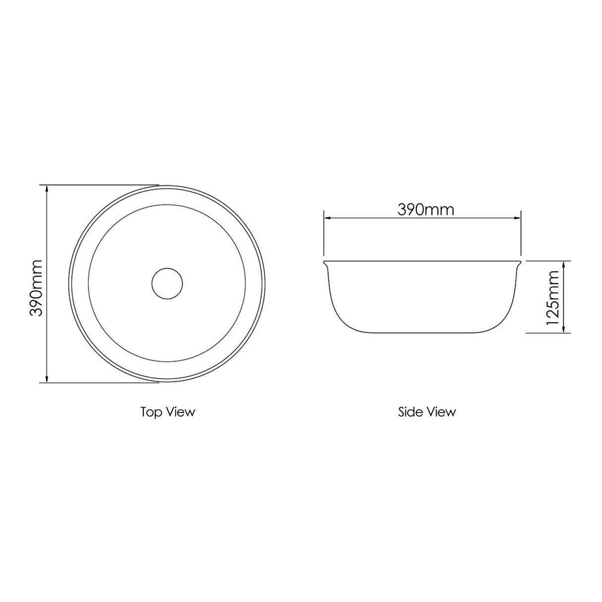 Bronte Round 390x390x130 Basin drawing