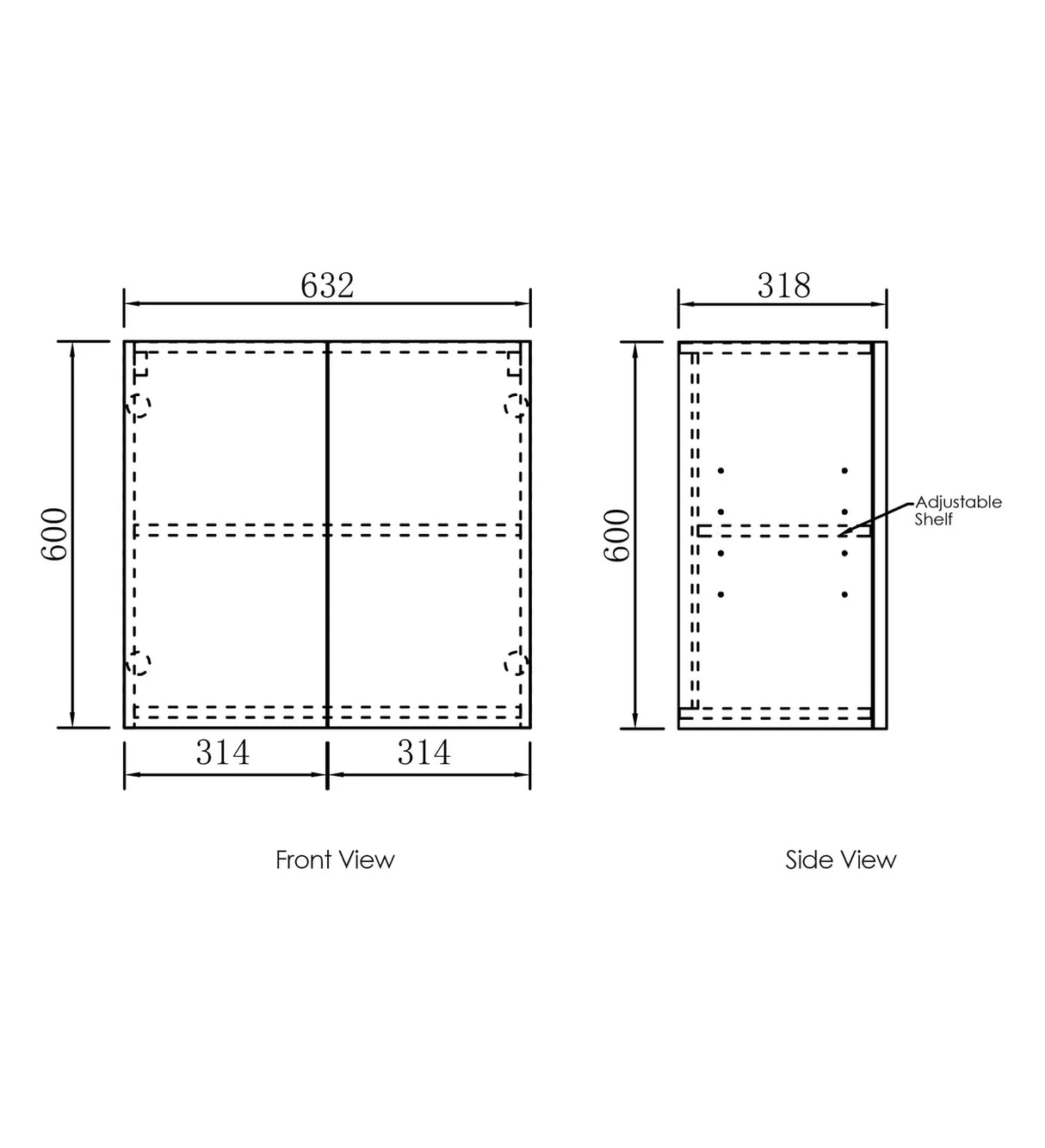 Byron 630 Black Oak Wall Cabinet drawing
