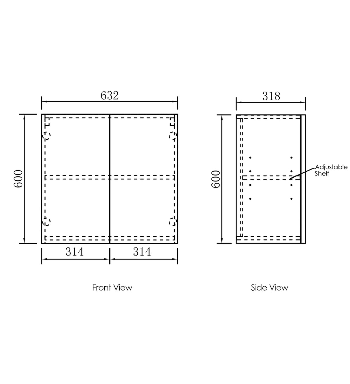 Byron 630 Natural Oak Wall Cabinet drawing
