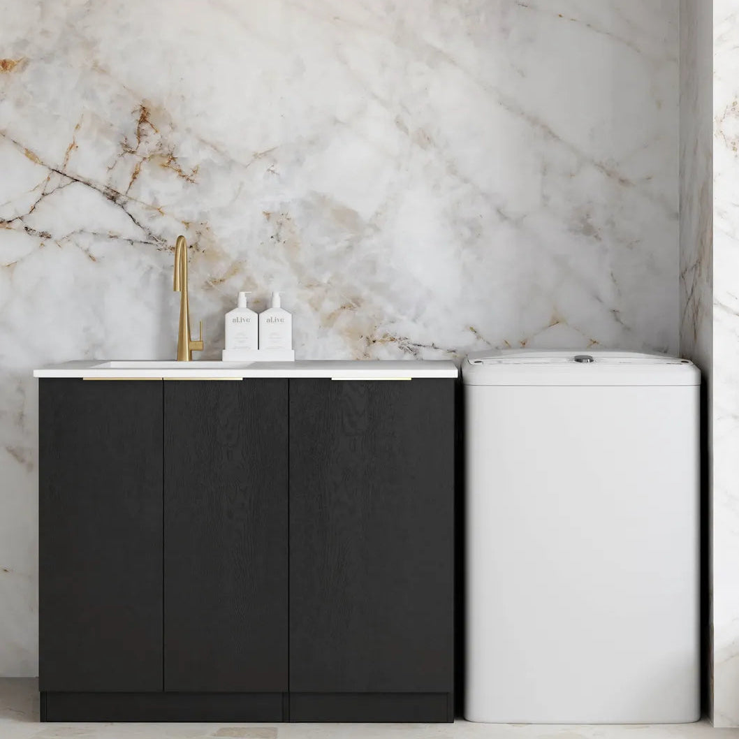 Byron Black Oak Base Laundry Cabinet with Stone Top and Sink 1060x600x900