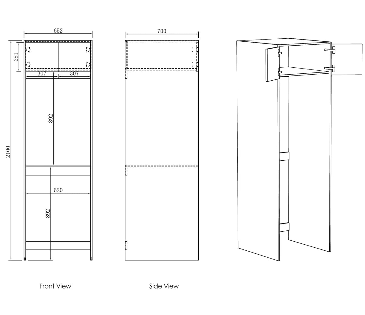 Byron Laundry 2100 Black Oak Tall Washing Machine Cabinet drawing