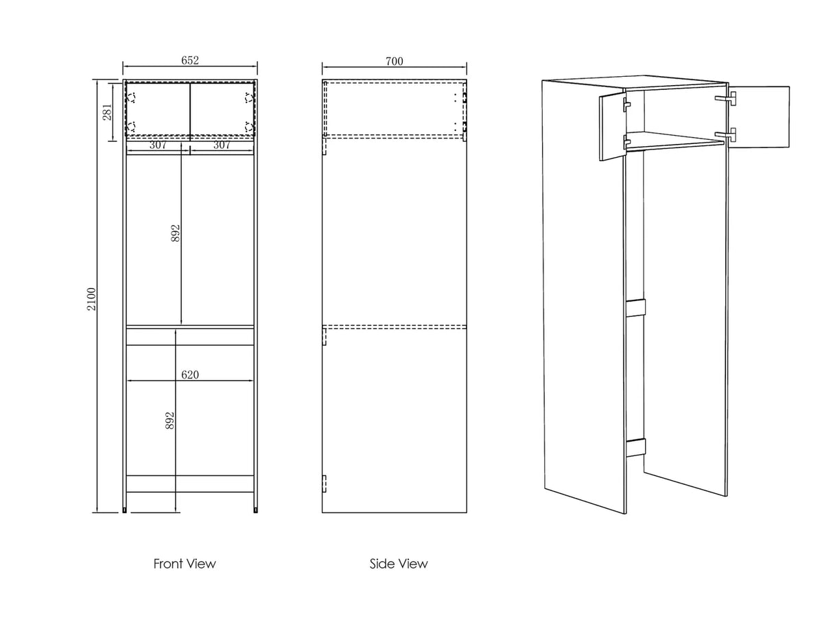 Byron Laundry 2100 Natural Oak Tall Washing Machine Cabinet drawing