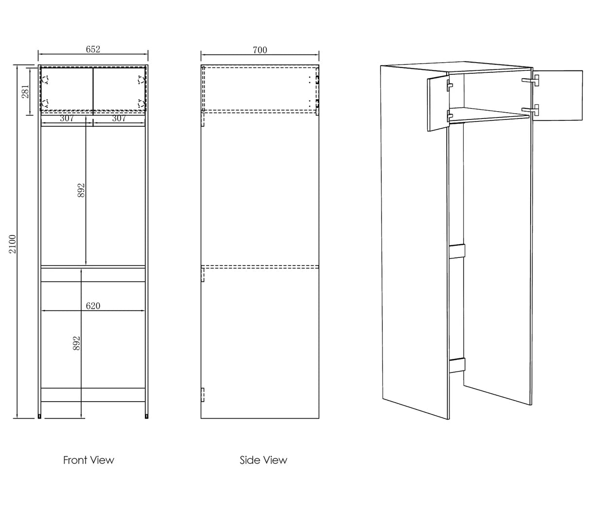 Byron Laundry 2100 Natural Oak Tall Washing Machine Cabinet drawing