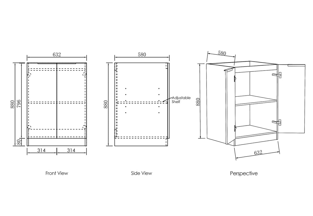 Byron Laundry 630 Black Oak Base Cabinet drawing