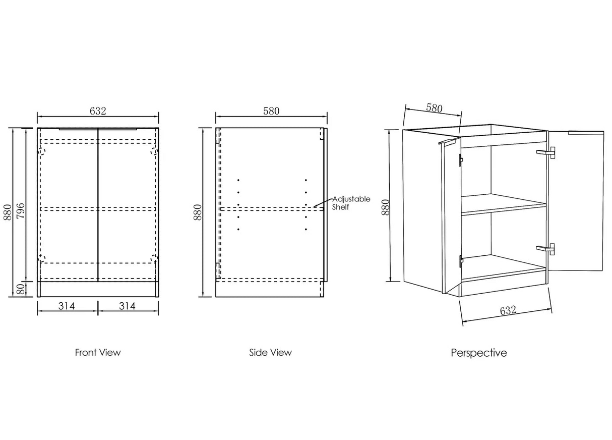 Byron Laundry 630 Black Oak Base Cabinet drawing
