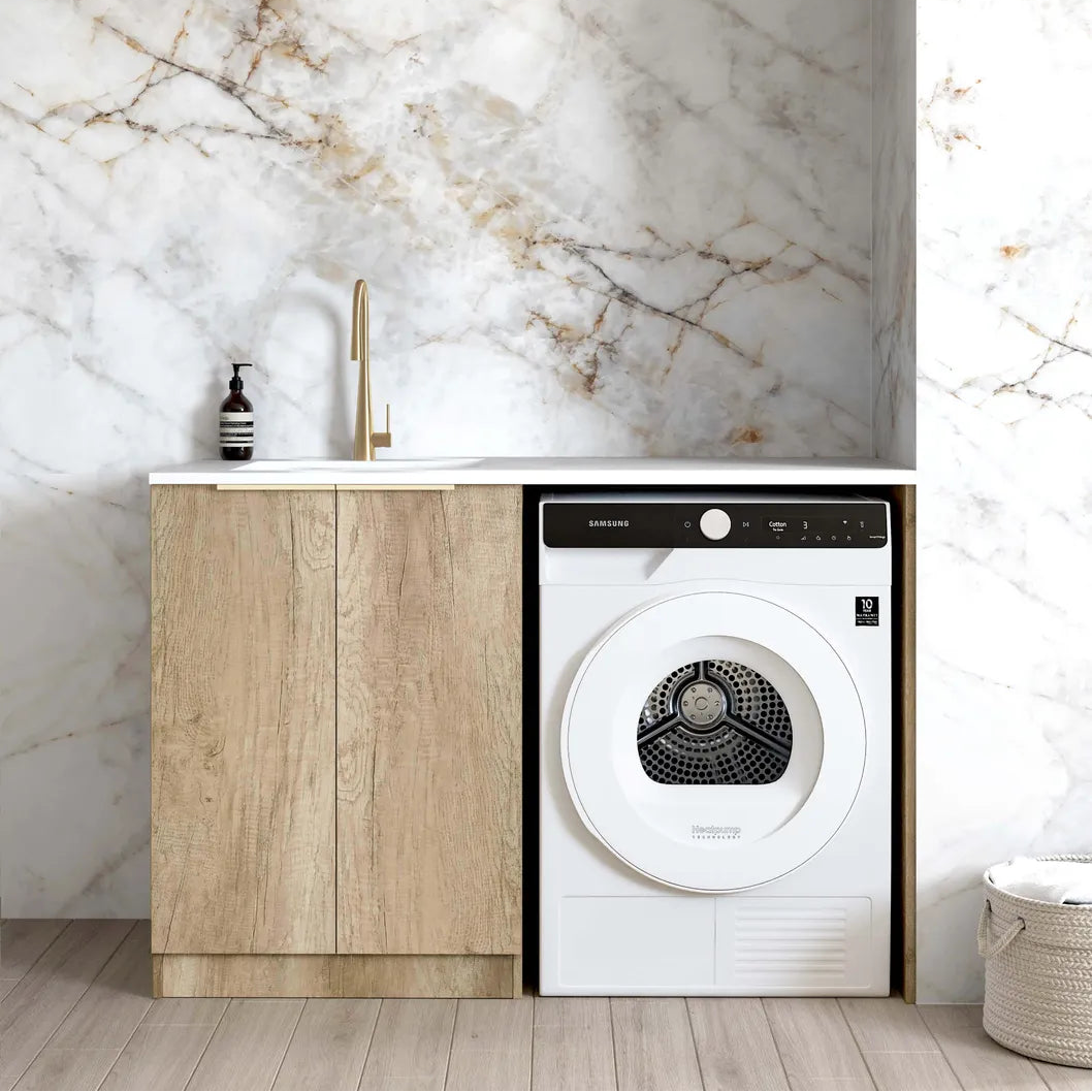 Byron Natural Oak Base Laundry Cabinet with Stone Top and Sink 1300x600x900