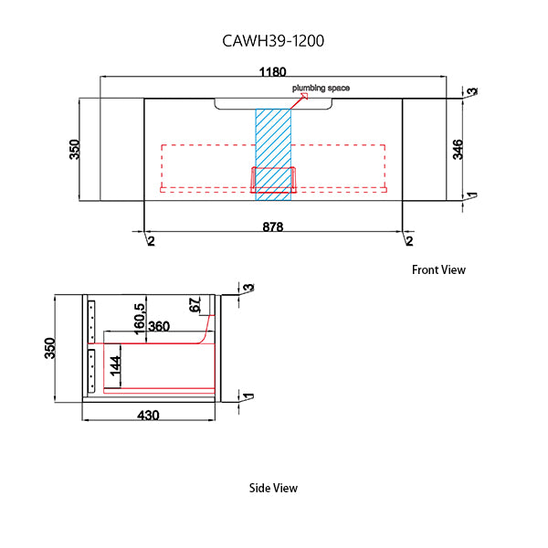 Technical drawing of a product with dimensions labeled