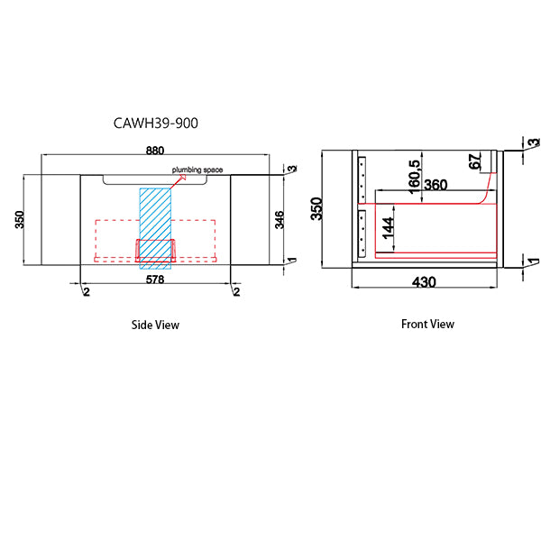 Technical drawing of a product with dimensions labeled