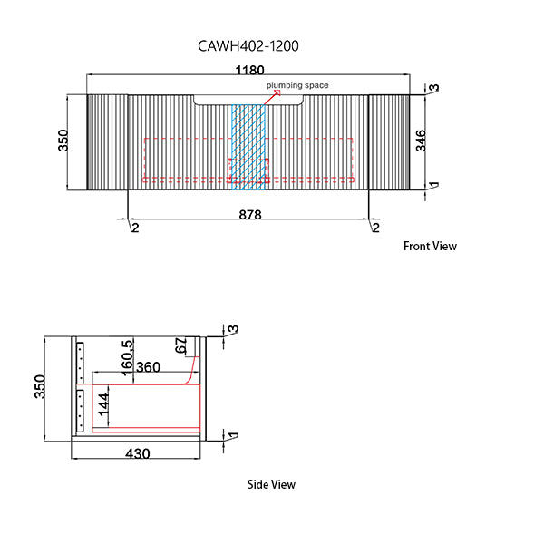 Technical drawing of a rectangular object with dimensions labeled