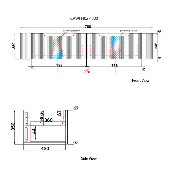 Technical drawing of a product with dimensions labeled