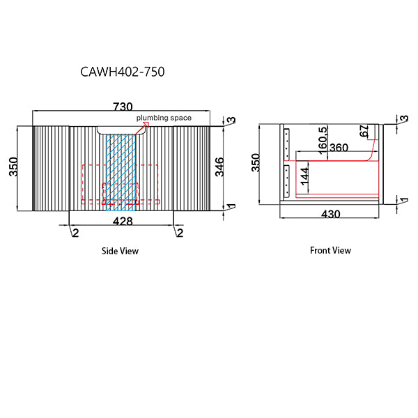 Technical drawing of a product with dimensions labeled