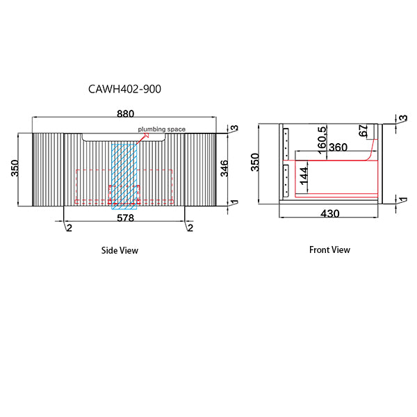 Technical drawing of a rectangular object with dimensions labeled