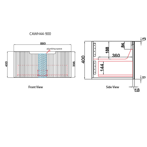 Technical drawing of a rectangular object with dimensions labeled