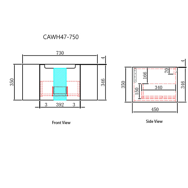 Carita 750 Oak Wall Hung Vanity - Curve
