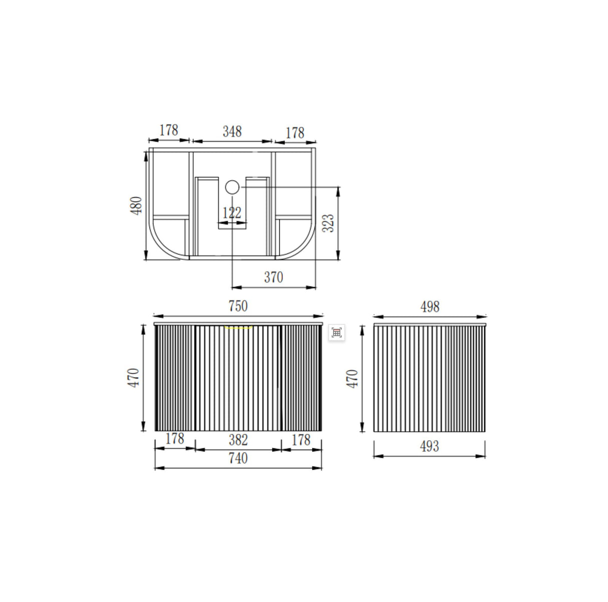 Technical drawing of a bathroom layout with dimensions