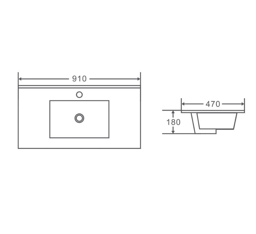 Mercio Ceramic Basin Top - 900mm drawing details