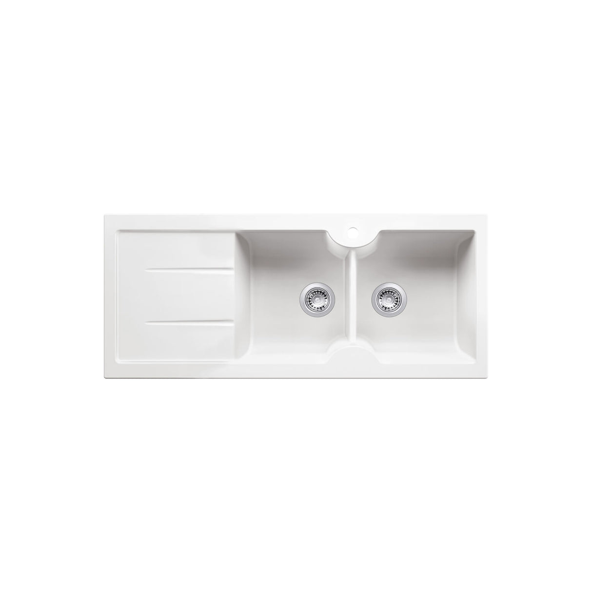Cuisine 116 x 50 Inset Fine Fireclay White Sink - Double Bowl and Drainer top view