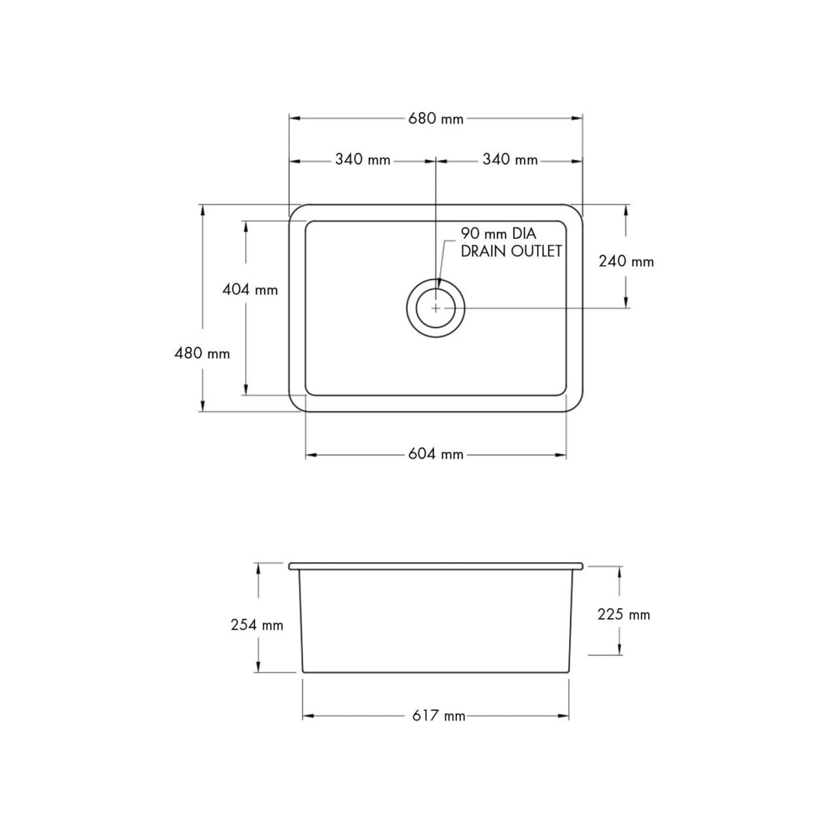 Installed Cuisine 68x48 Matte White Inset / Undermount Fireclay Sink drawing