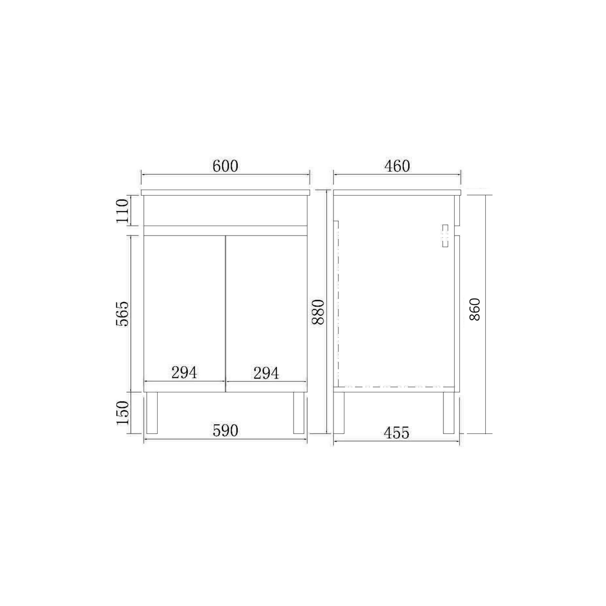 EVIE 600mm Dark Brown PVC Floor Vanity drawing details