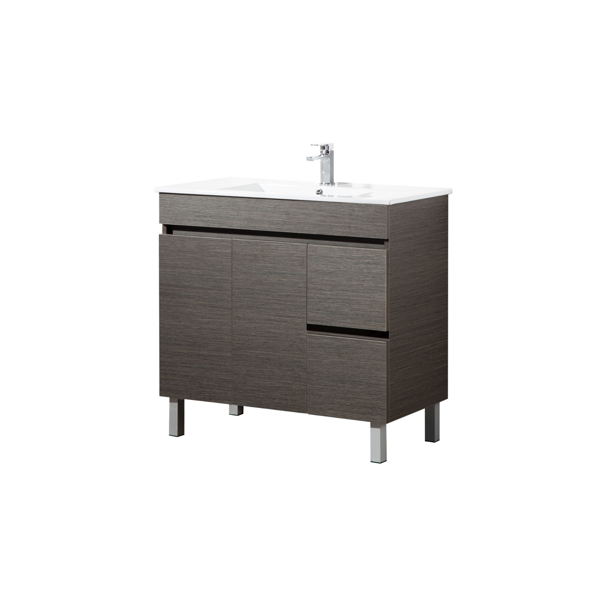 EVIE 900mm Dark Brown PVC Floor Vanity Right drawer