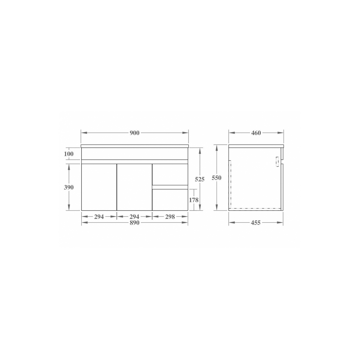 EVIE 900mm Dark Brown PVC Wall Hung Vanity drawing details