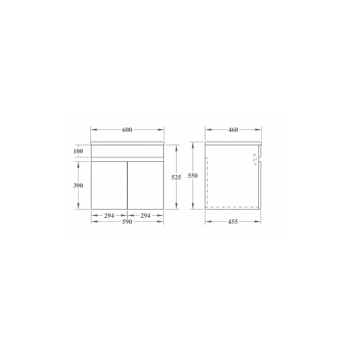EVIE 600mm Dark Brown PVC Wall Hung Vanity drawing details