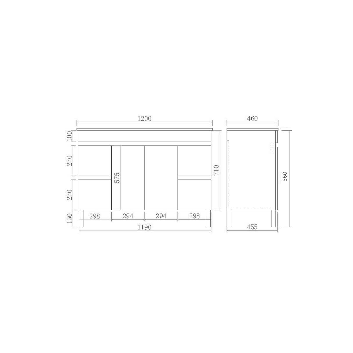 EVIE 1200mm Oak PVC Floor Vanity drawing details