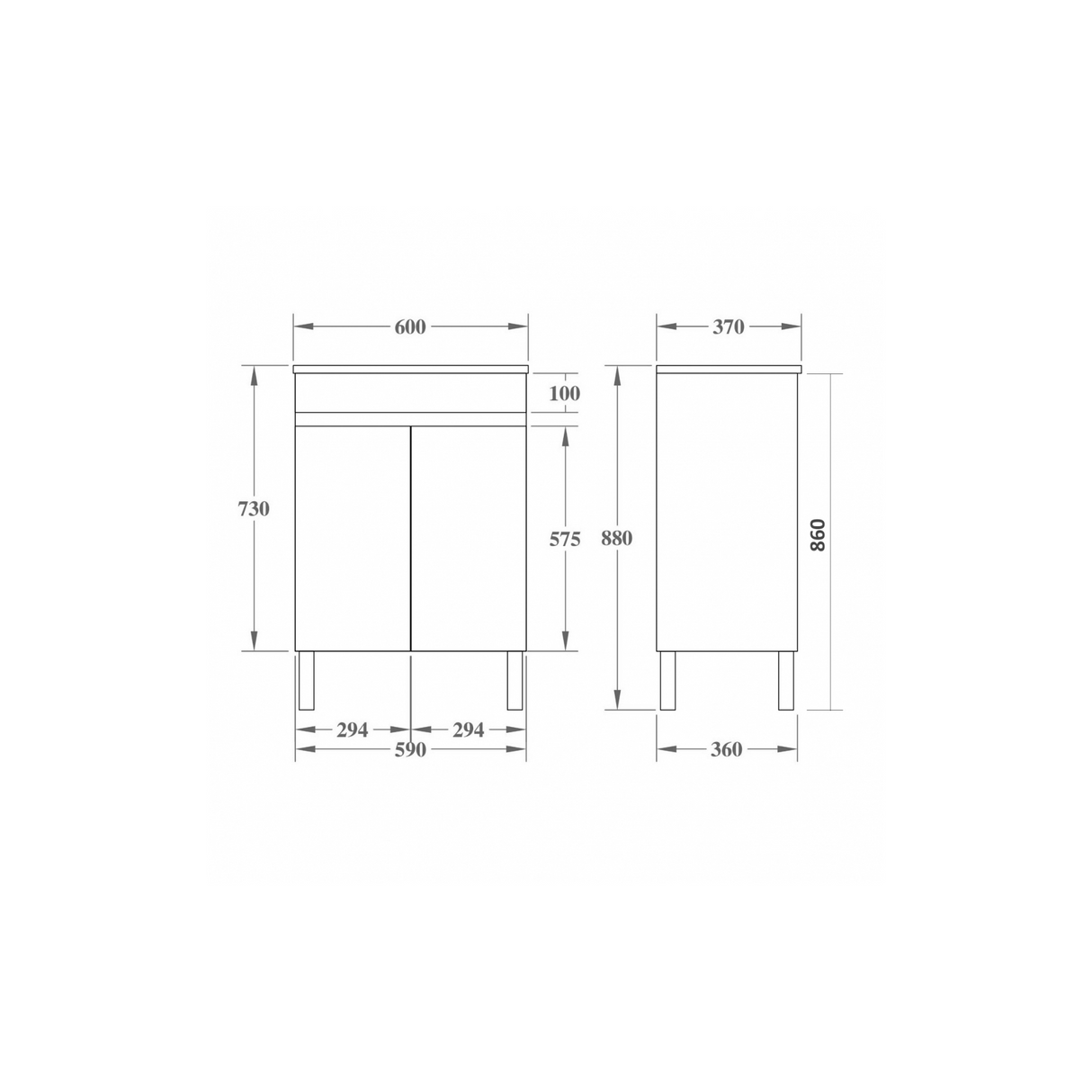 EVIE 600 x 360mm PVC Floor Vanity drawing details