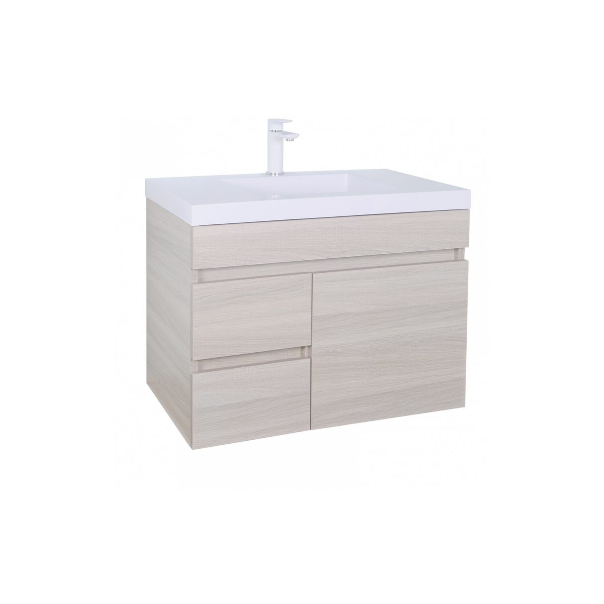 EVIE 750mm Oak PVC Wall Hung Vanity left hand drawer
