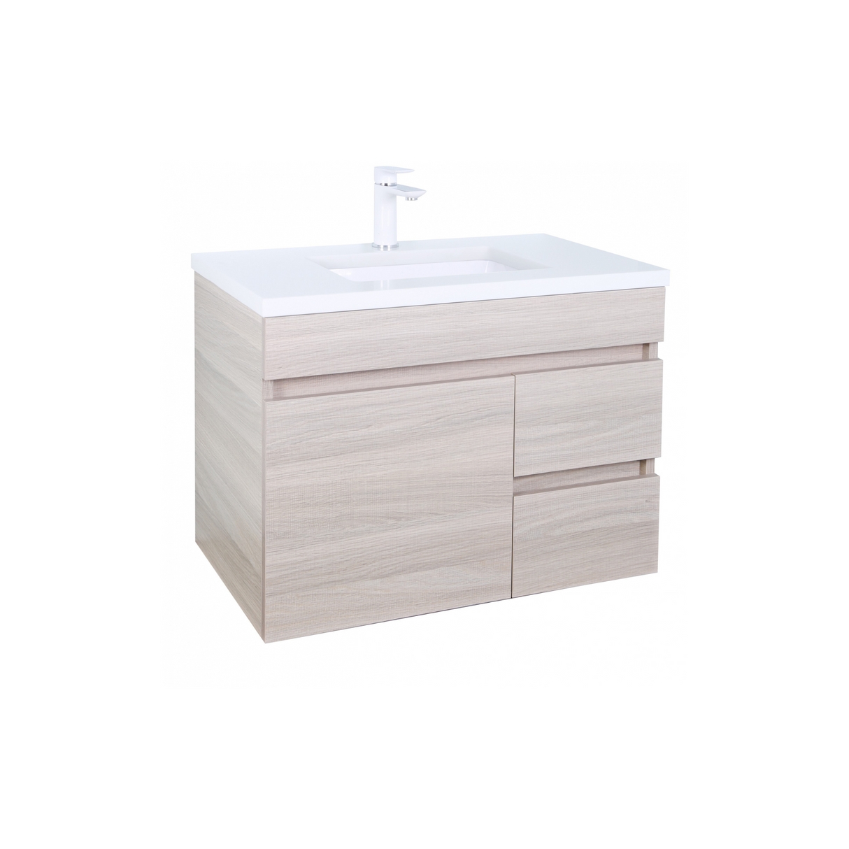 EVIE 750mm Oak PVC Wall Hung Vanity right hand drawer