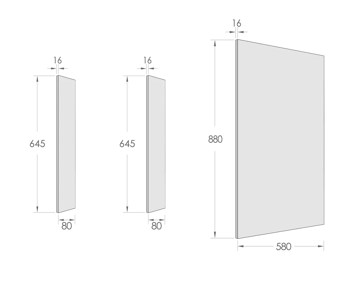 End Panel 880x580x16 Black Oak with installation Kit drawing