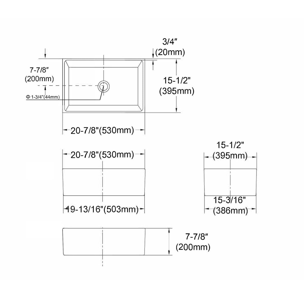 Essentials 530x395x200 Butler Sink drawing