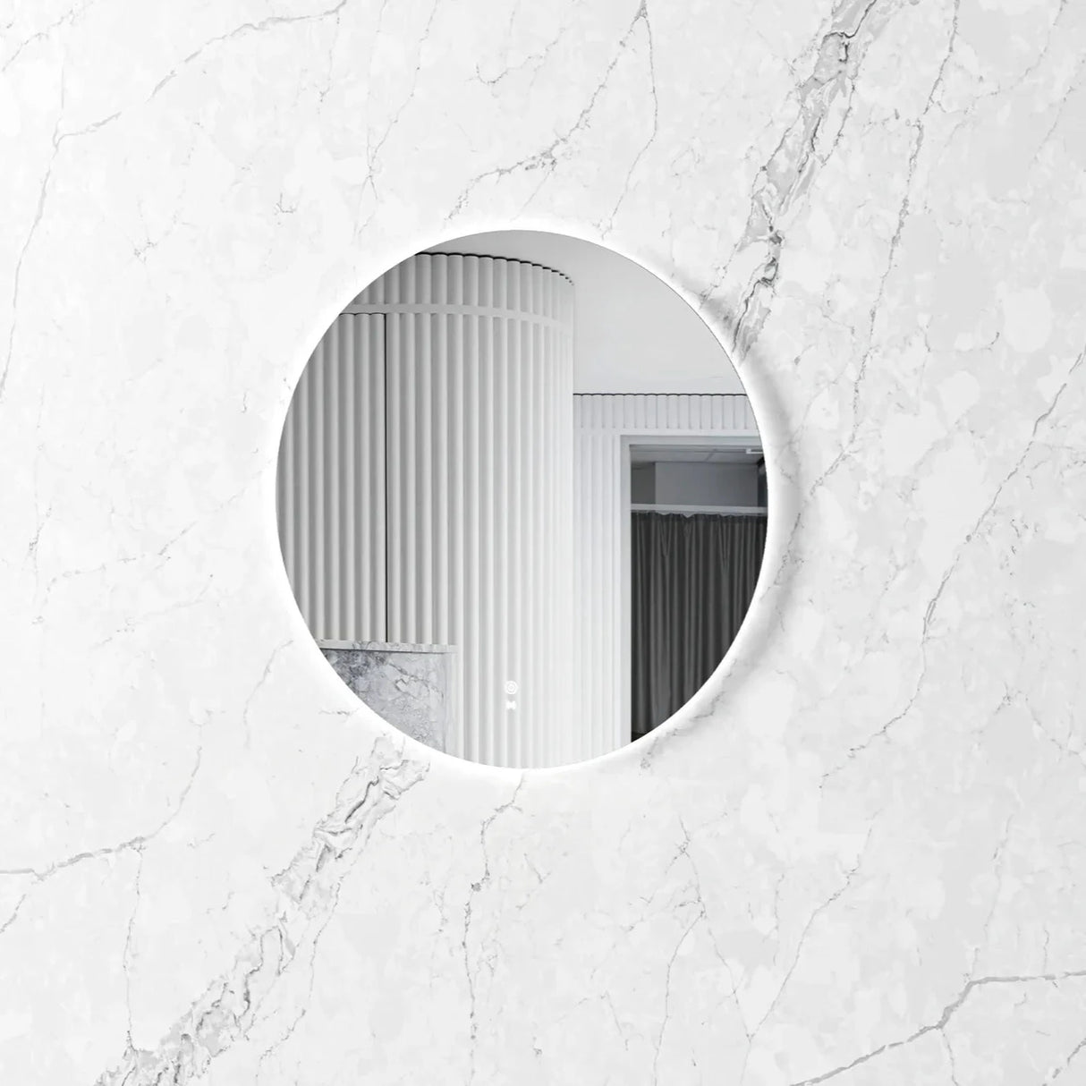 Frameless Bondi LED Round Mirror 800mm mounted in the wall