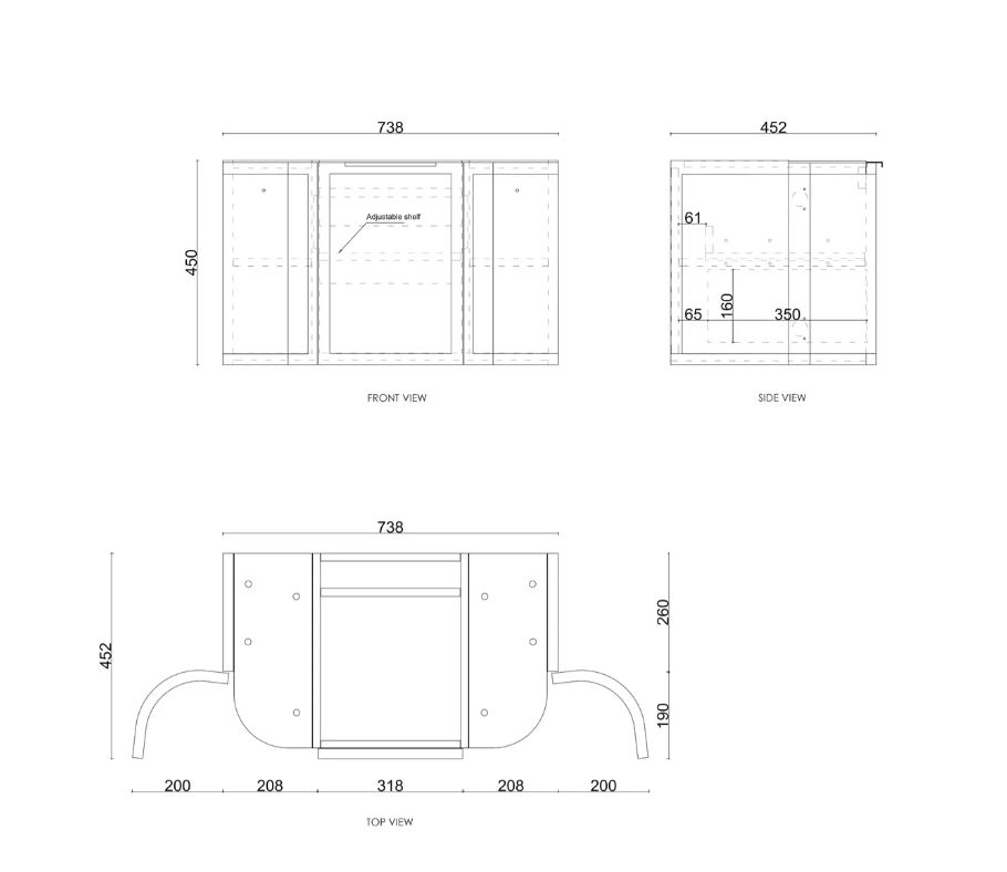 white hampshire wall hung vanity 750 mm drawing