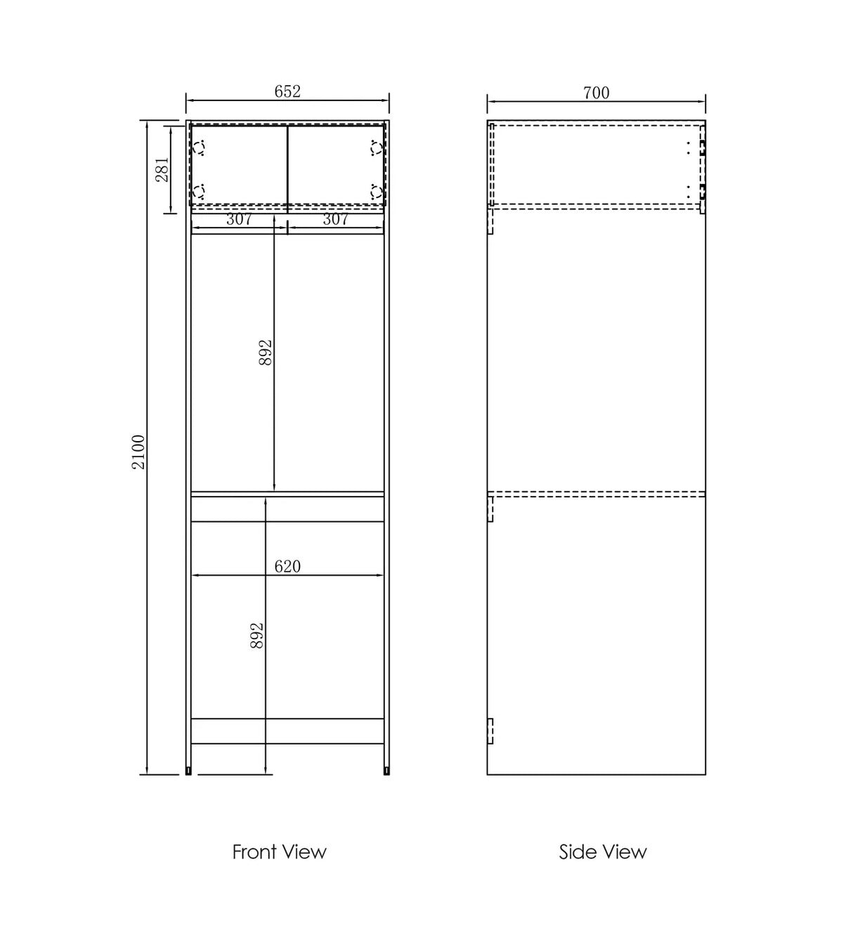 Hampshire 2100 mm Black Tall Washing Machine Cabinet drawing