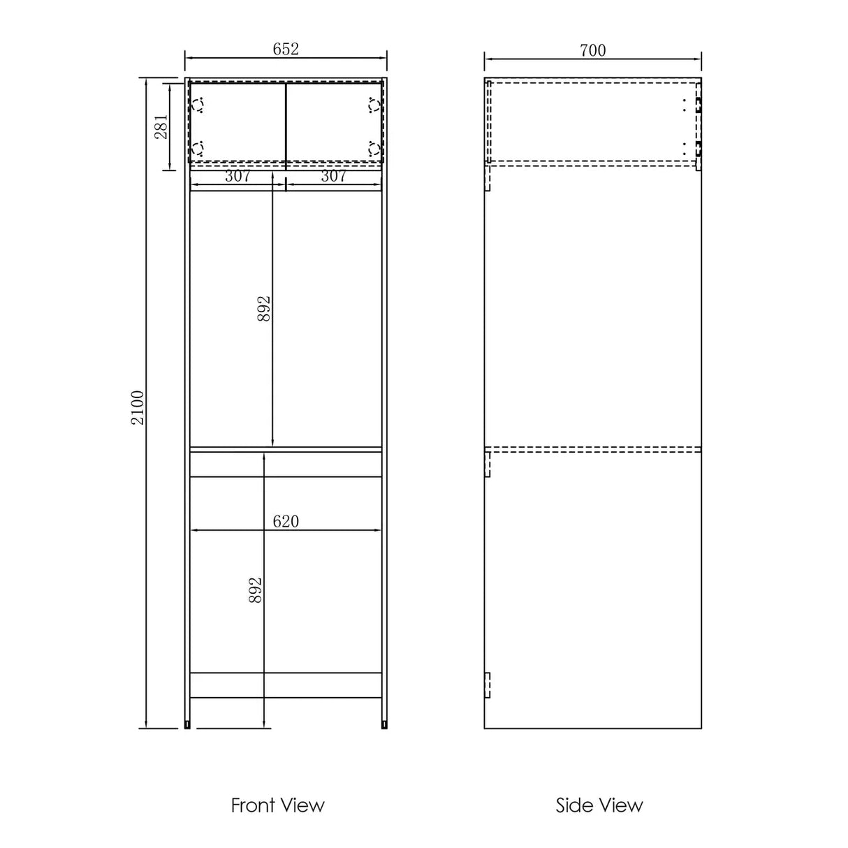 Hampshire 2100 mm Black Tall Washing Machine Cabinet drawing