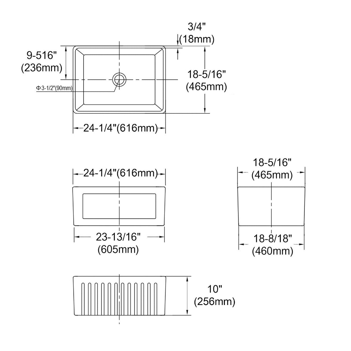 Hampshire 616x465x256 Butler Sink drawing