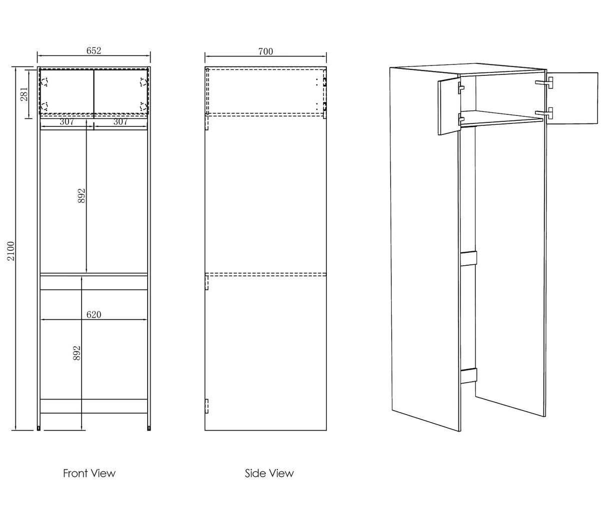 Hampshire Laundry 2100 White Tall Washing Machine Cabinet drawing