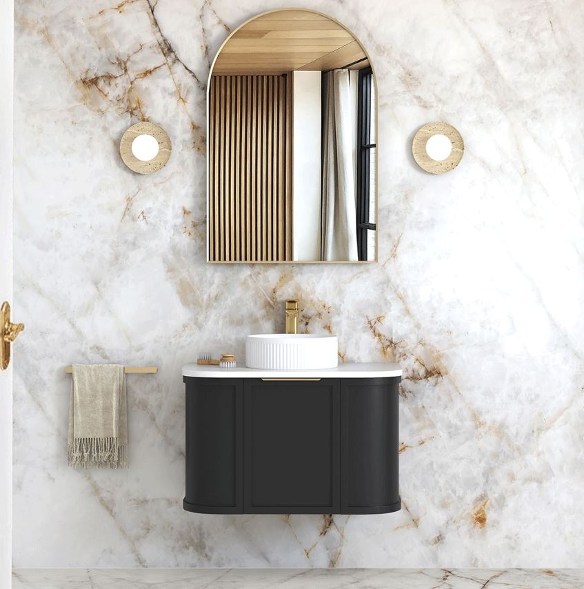 Bathroom with mirror and Hampshire Wall Hung Vanity Curve 750mm - Black