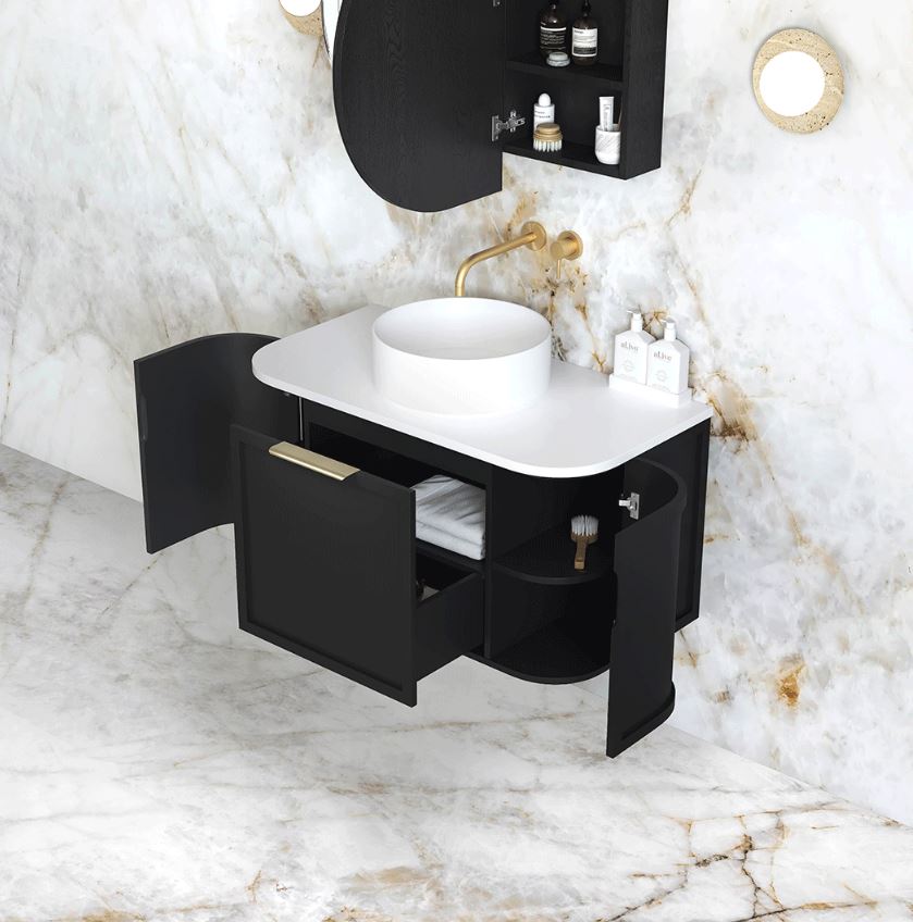 Open Hampshire Wall Hung Vanity Curve 900mm - Black