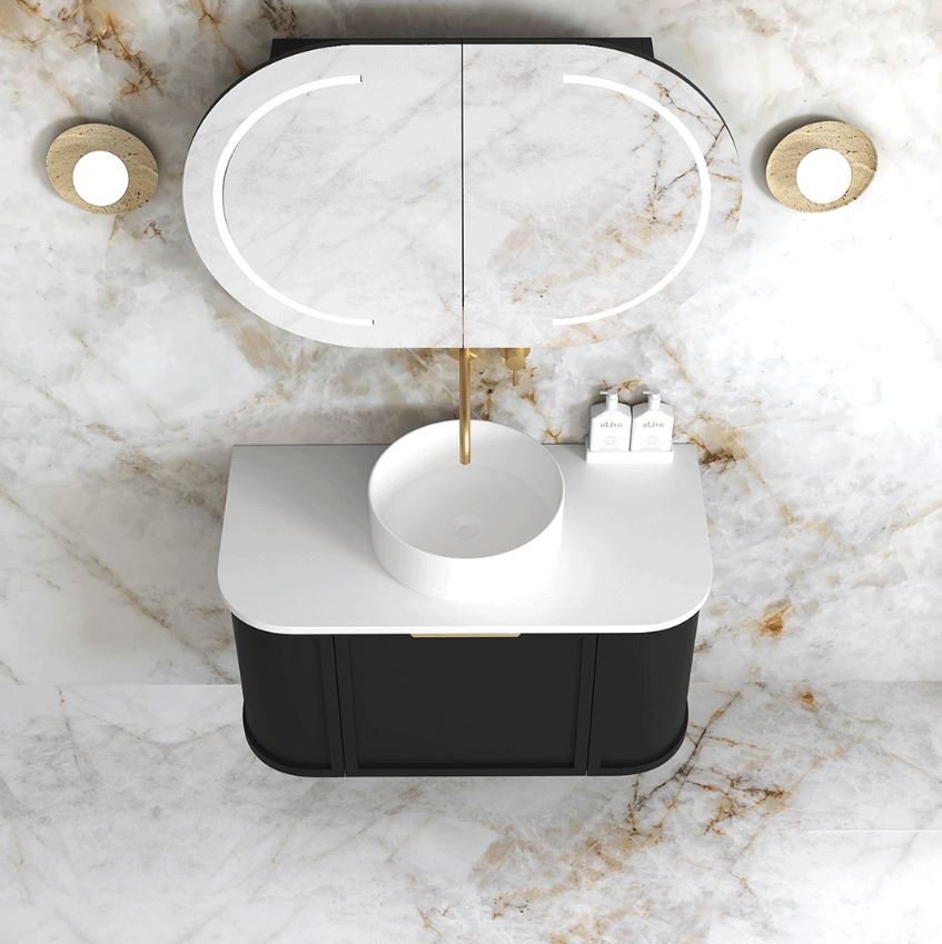 Bathroom with Hampshire Wall Hung Vanity Curve 900mm - Black top view