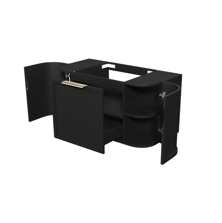 Side view open Hampshire Wall Hung Vanity Curve 900mm - Black