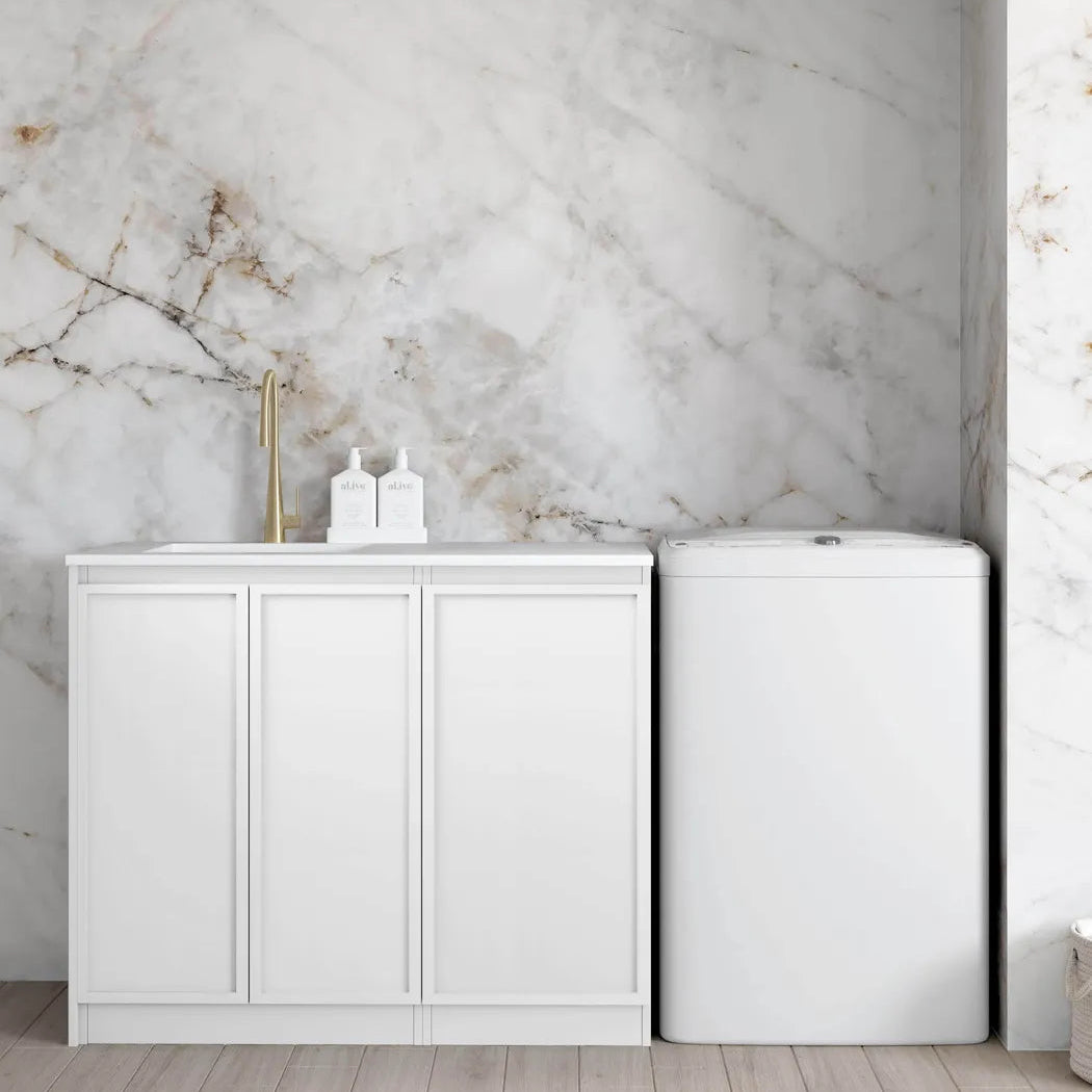Hampshire White Base Laundry Cabinet with Stone Top and Sink 1060x600x900