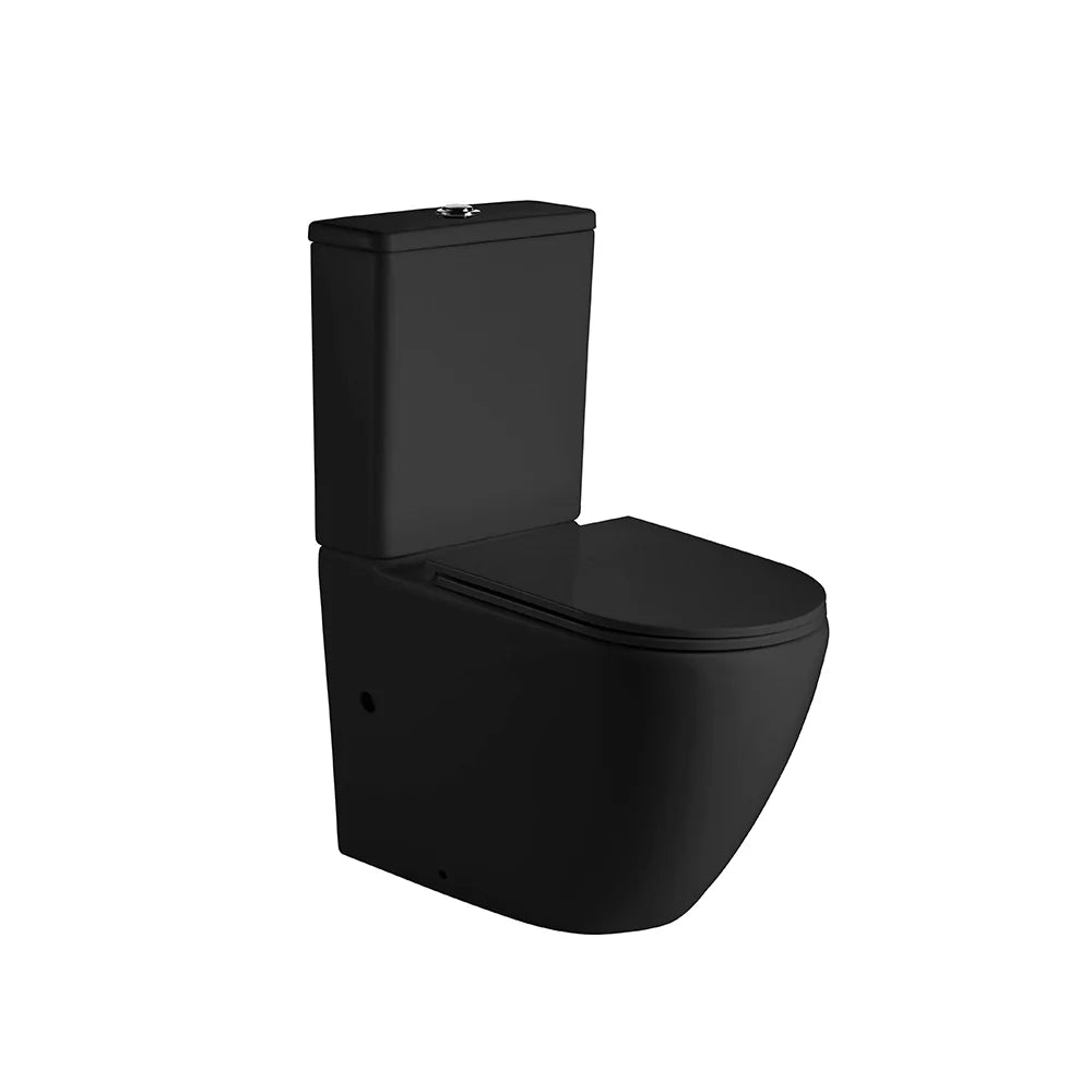 Black toilet on a white background