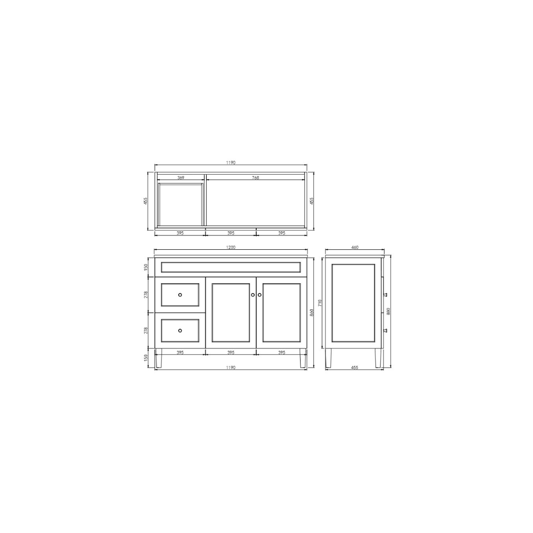 Harrington PVC Floor Vanity 1200mm Left Hand Drawing details