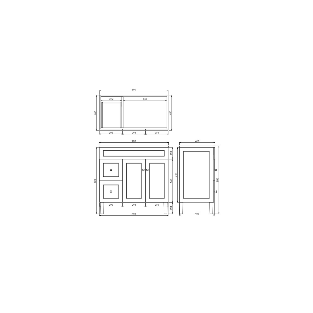 Harrington PVC Left hand vanity drawing details