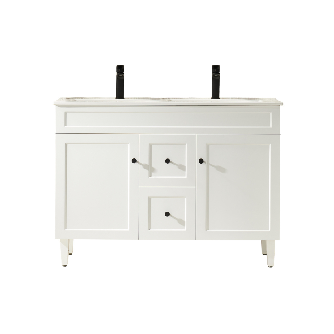 Harrington PVC Floor Vanity Double Bowl 1200mm Matte White