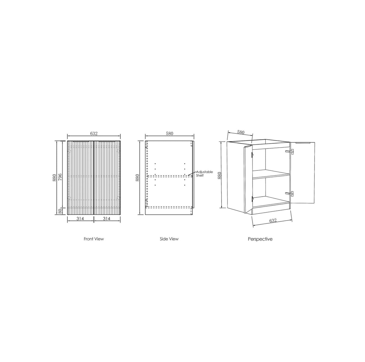 Havana 630 mm Sable Walnut Base Laundry Cabinet Drawing